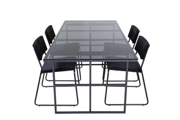 Imagine Leif Dining Table - Black / Black smoked smoked Glass+Kenth Chair - Black / Black Velvet_4