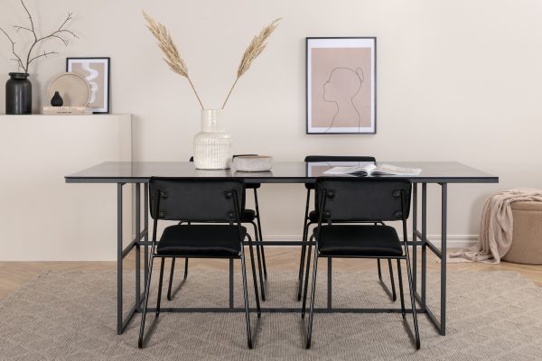 Imagine Leif Dining Table - Black / Black smoked smoked Glass+Kenth Chair - Black / Black Velvet_4