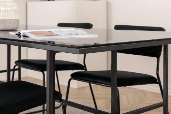 Imagine Leif Dining Table - Black / Black smoked smoked Glass+Kenth Chair - Black / Black Velvet_4