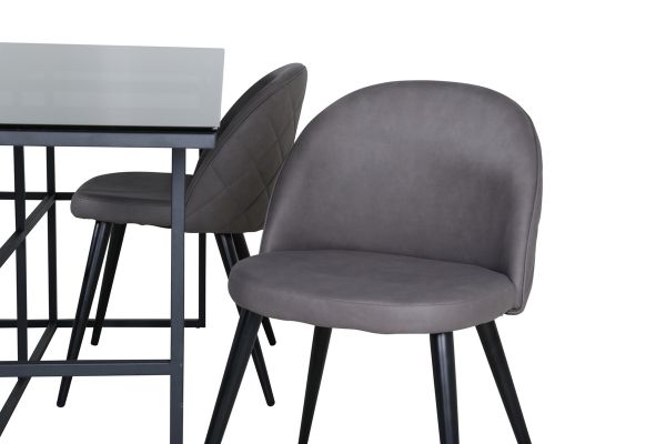 Imagine Leif Dining Table - Black / Black smoked smoked Glass+Velvet Stitches Chair - Black / Grey Micro Fibre_4