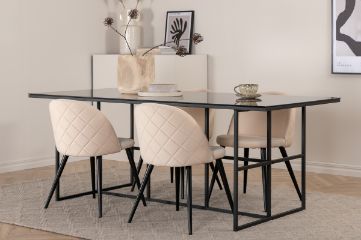 Imagine Leif Dining Table - Black / Black smoked smoked Glass+Velvet Stitches Chair - Black / Beige Velvet_4