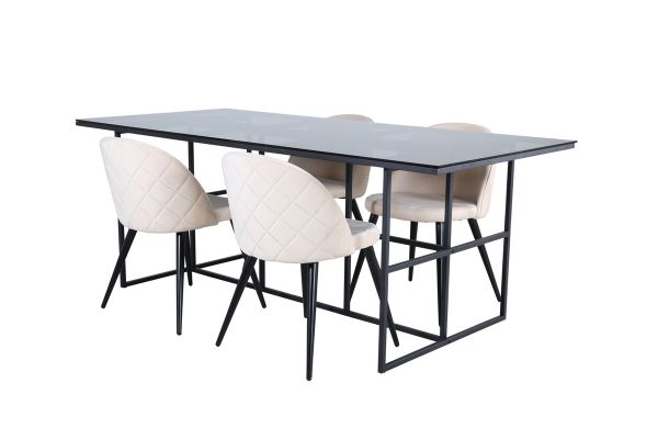 Imagine Leif Dining Table - Black / Black smoked smoked Glass+Velvet Stitches Chair - Black / Beige Velvet_4