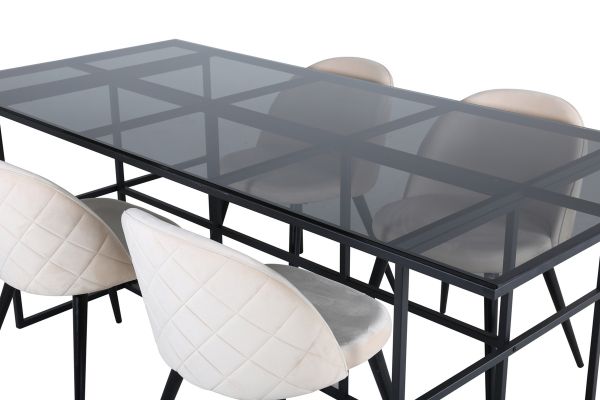 Imagine Leif Dining Table - Black / Black smoked smoked Glass+Velvet Stitches Chair - Black / Beige Velvet_4