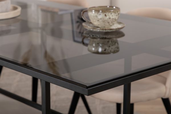 Imagine Leif Dining Table - Black / Black smoked smoked Glass+Velvet Stitches Chair - Black / Beige Velvet_4