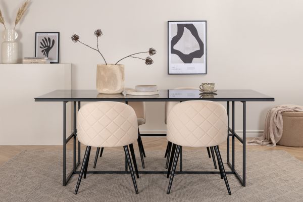 Imagine Leif Dining Table - Black / Black smoked smoked Glass+Velvet Stitches Chair - Black / Beige Velvet_4