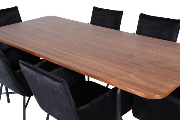 Imagine Uno Dining Table - Black / Walnut Veneer+Petra Chair - Black / Black Velvet_6