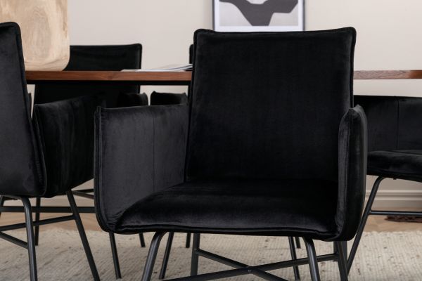 Imagine Uno Dining Table - Black / Walnut Veneer+Petra Chair - Black / Black Velvet_6