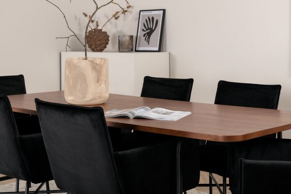 Imagine Uno Dining Table - Black / Walnut Veneer+Petra Chair - Black / Black Velvet_6