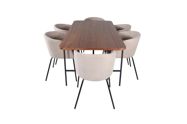 Imagine Uno Dining Table - Black / Walnut Veneer+Berit Chair - Black / Beige Fabric (Polyester linen )_6