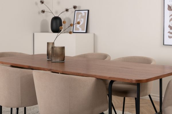 Imagine Uno Dining Table - Black / Walnut Veneer+Berit Chair - Black / Beige Fabric (Polyester linen )_6