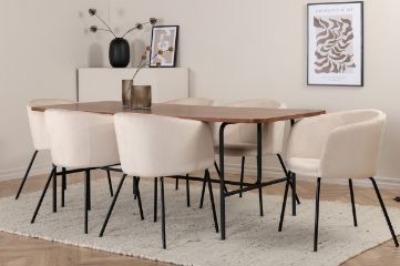 Imagine Uno Dining Table - Black / Walnut Veneer+Berit Chair - Black / Beige Velvet_6