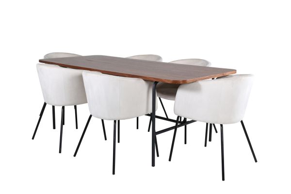 Imagine Uno Dining Table - Black / Walnut Veneer+Berit Chair - Black / Beige Velvet_6