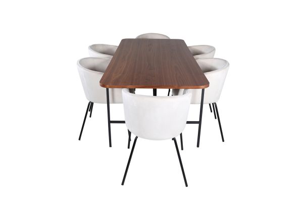 Imagine Uno Dining Table - Black / Walnut Veneer+Berit Chair - Black / Beige Velvet_6