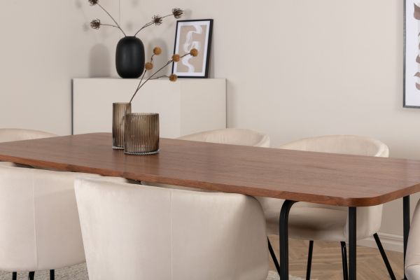 Imagine Uno Dining Table - Black / Walnut Veneer+Berit Chair - Black / Beige Velvet_6