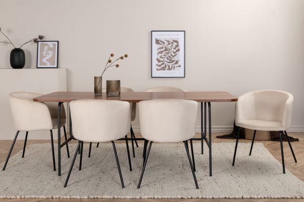 Imagine Uno Dining Table - Black / Walnut Veneer+Berit Chair - Black / Beige Velvet_6