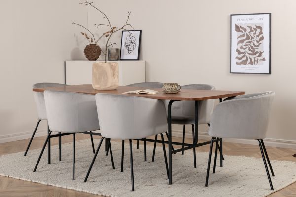 Imagine Uno Dining Table - Black / Walnut Veneer+Berit Chair - Black / Light Grey Velvet_6