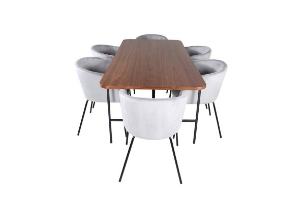 Imagine Uno Dining Table - Black / Walnut Veneer+Berit Chair - Black / Light Grey Velvet_6