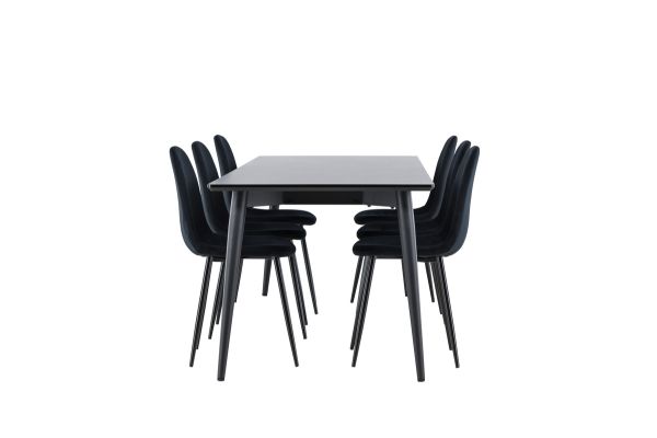 Masa dining 230 m, blat negru Ellis, cu 6 scaune