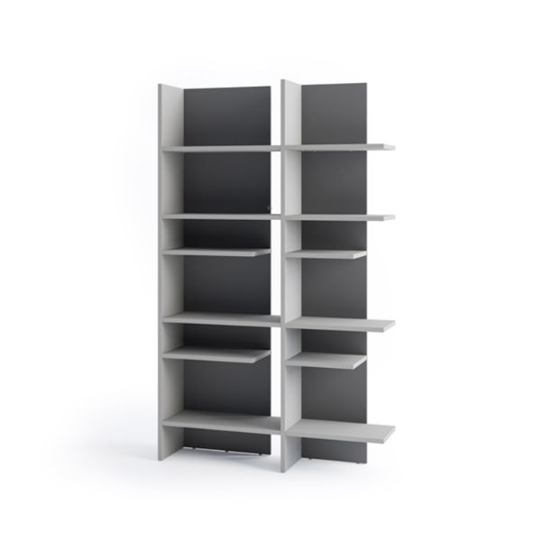 Biblioteca stanga, 12 polite, iluminare, gri, Fitt