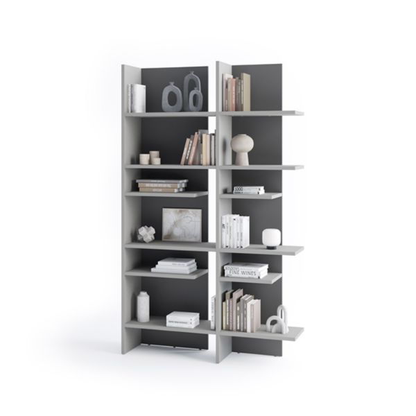 Biblioteca stanga, 12 polite, iluminare, gri, Fitt