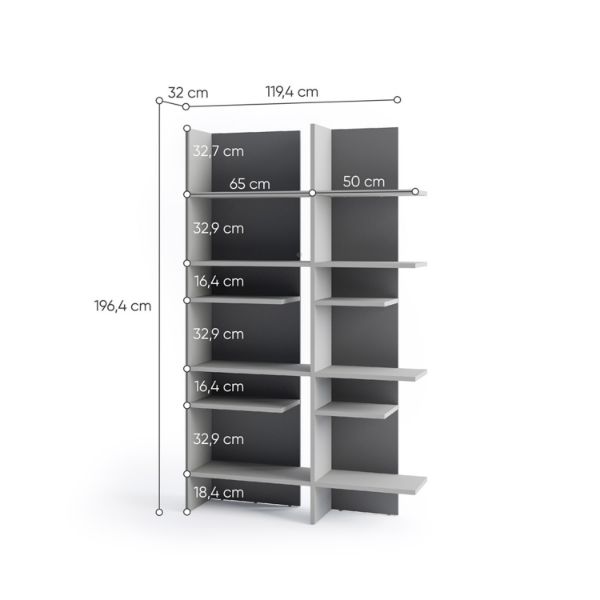 Biblioteca stanga, 12 polite, iluminare, gri, Fitt