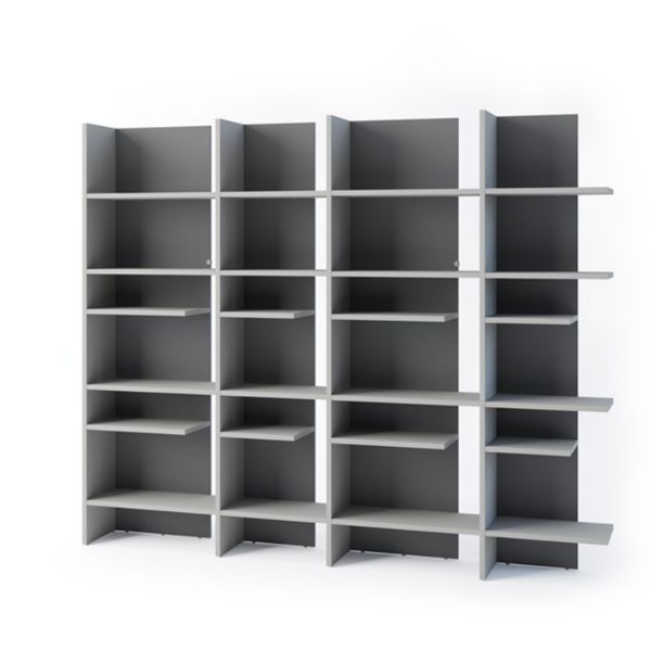 Biblioteca stanga, 12 polite, iluminare, gri, Fitt