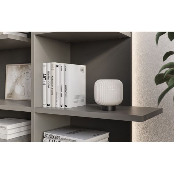 Biblioteca stanga, 12 polite, iluminare, gri, Fitt