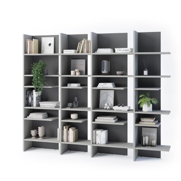 Biblioteca stanga, 12 polite, iluminare, gri, Fitt