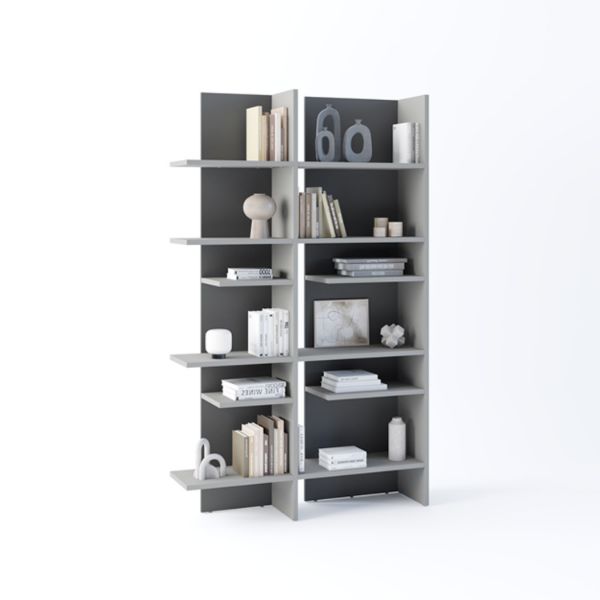 Biblioteca dreapta, 12 polițe, iluminare, gri, Fitt