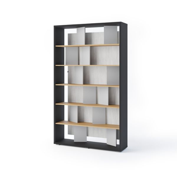 Biblioteca, 5 polițe, iluminare, gri/stejar, Fitt