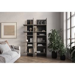 Biblioteca dreapta, 12 polițe, iluminare, gri, Fitt