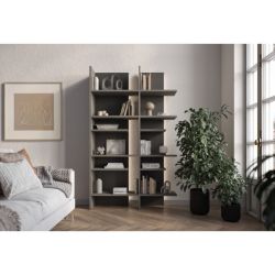 Biblioteca stanga, 12 polite, iluminare, gri, Fitt