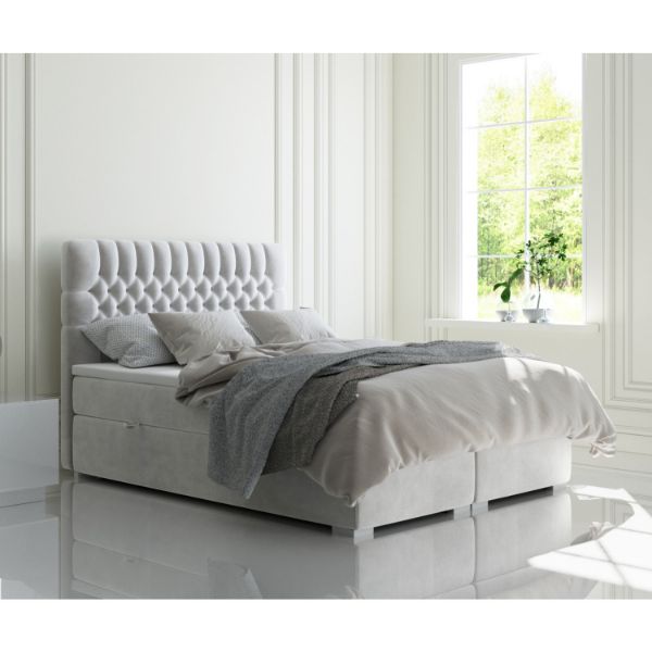 Pat tapitat boxspring 140 x 200 gri deschis Dalia