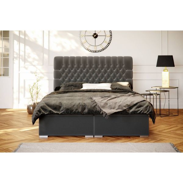 Pat tapitat boxspring 160 x 200 cm gri inchis Dalia