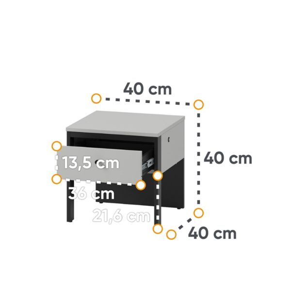 Noptiera cu 1 sertar LED gri/negru Grande