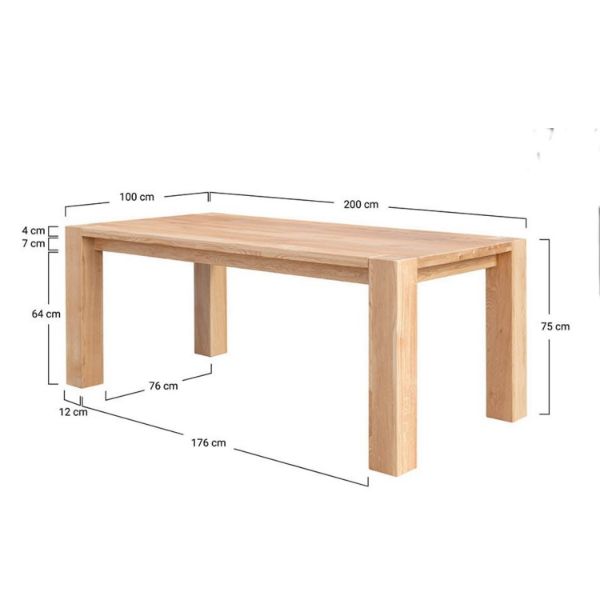 Masa dining fixa 200 cm lemn masiv stejar Siena 