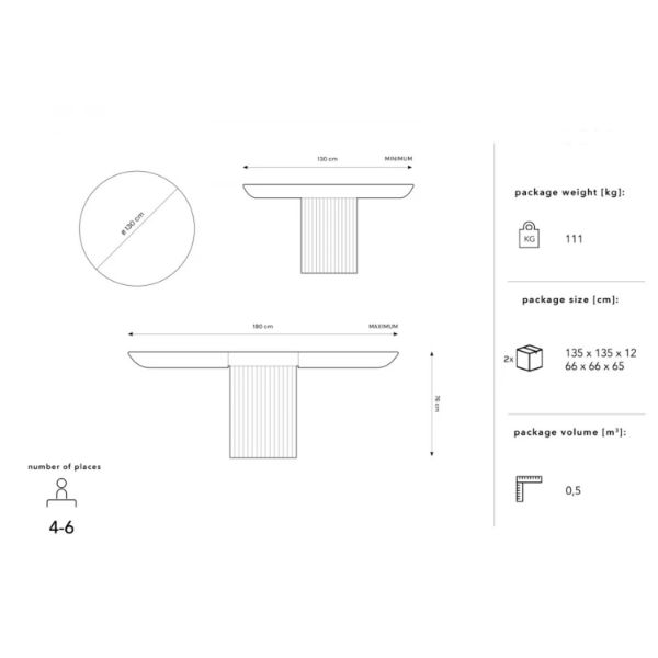 Masa rotunda extensibila 130/180 cm stejar Rond