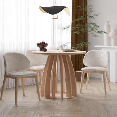 Scaun lemn tapitat alb natur Woody