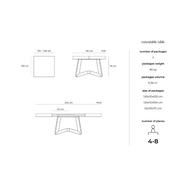 Masa extensibila 130/230 cm stejar afumat Cora
