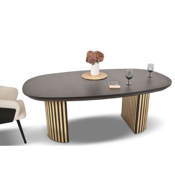 Masa ovala extensibila 200/300 cm negru/auriu Moon Glam