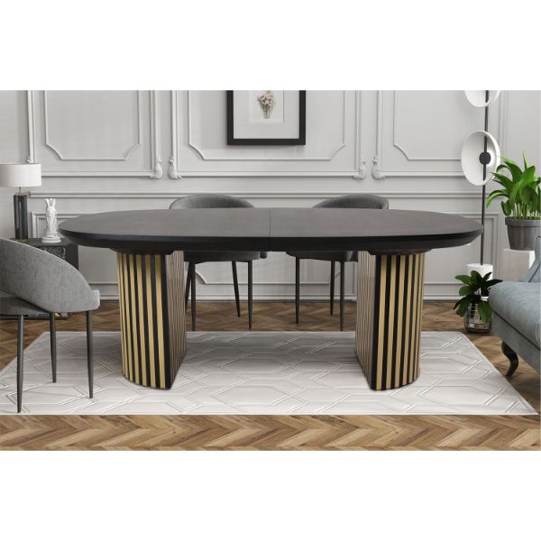 Masa ovala extensibila 200/300 cm negru/auriu Moon Glam