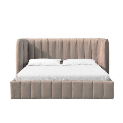 Pat tapitat cu somiera rabatabila 180 x 200 cm taupe gri Marigold 