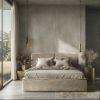 Pat tapitat somiera rabatabila 180x200 cm taupe crem Chiara
