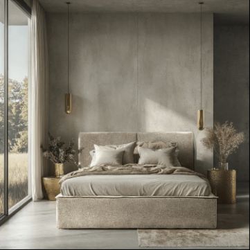 Pat tapitat somiera rabatabila 180x200 cm taupe crem Chiara