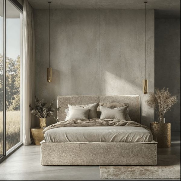 Pat tapitat somiera rabatabila 180x200 cm taupe crem Chiara