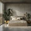Pat tapitat somiera rabatabila 180 x 200 cm taupe crem Monza