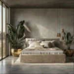 Pat tapitat somiera rabatabila 180 x 200 cm taupe crem Monza