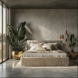 Pat tapitat somiera rabatabila 180 x 200 cm taupe crem Monza