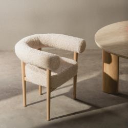 Scaun lemn tapitat bej deschis/natur Moon Plus