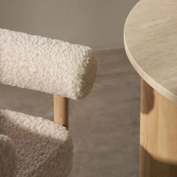 Scaun lemn tapitat bej deschis/natur Moon Plus